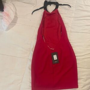 Backless, sleeveless, mini red dress with diamond collar. Size small never worn!